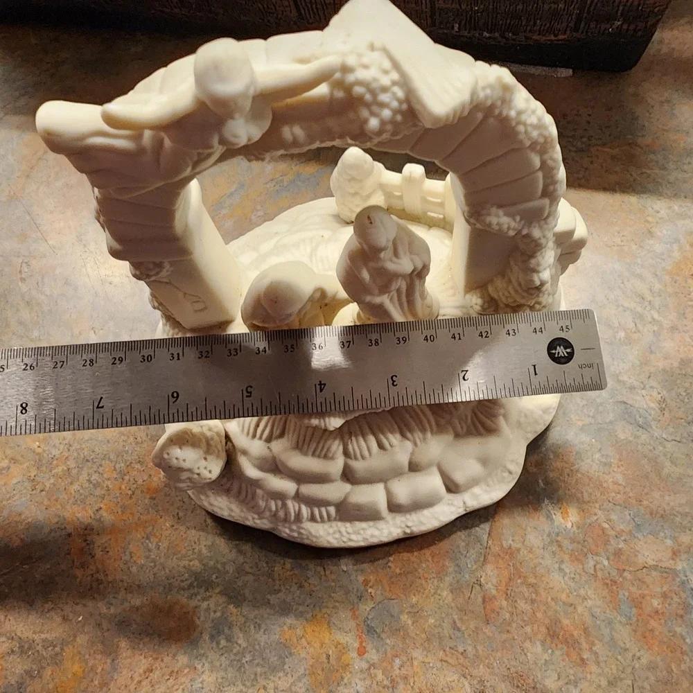 Musical Nativity Figurine Plays Silent Night Off White Bisque Holy Family 8 in.